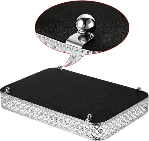 Miniatura 4 de ELLDOO Bandeja para Espejo de Perfume de Tocador, Bandeja de Maquillaje, Organizador de Joyería Tallado en Hueco, Bandeja de Almacenamiento de Plata