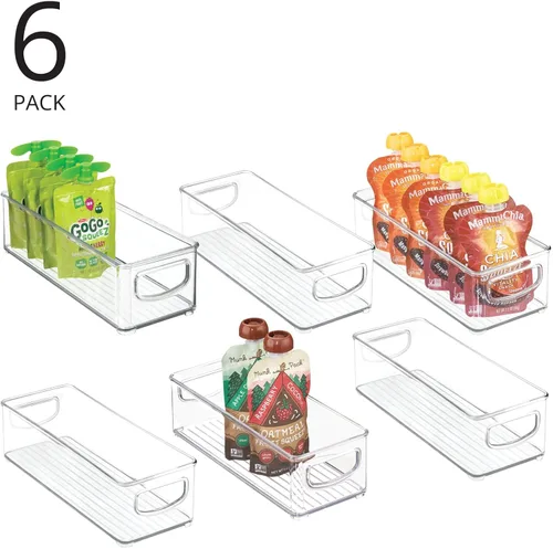 Miniatura 2 de mDesign Contenedor organizador pequeño de plástico apilable para cocina, despensa, refrigerador, congelador, organizador de alimentos con asas