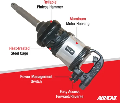 Miniatura 2 de AIRCAT Pneumatic Tools 1994 - Llave de impacto recta de 1 pulgada con yunque extendido de 8 pulgadas, 2,500 ft-lbs