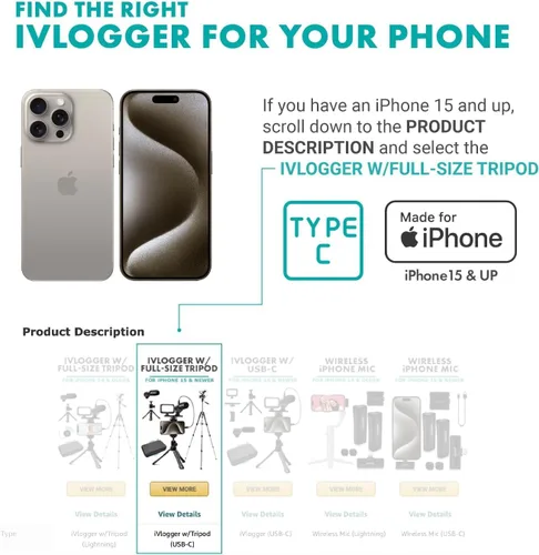 Miniatura 5 de Movo iVlogger - Kit de vlogging para iPhone con trípode de tamaño completo – Kit de inicio de YouTube compatible con Lightning para creadores