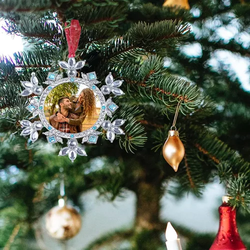 Miniatura 6 de Adornos fotográficos de Navidad, adornos de copo de nieve de 3.86 pulgadas, se adaptan a fotos de 2 pulgadas, decoraciones de nieve 2025