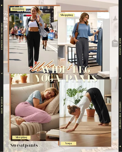Miniatura 3 de Neer - Conjunto de 3 pantalones de yoga de pierna ancha para mujer - Pantalones deportivos cómodos, holgados, de cintura alta y casuales
