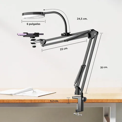 Miniatura 6 de Soporte de cámara superior con anillo de luz, brazo flexible articulado para teléfono compatible con iPhone, webcam Logitech, trípode de escritorio