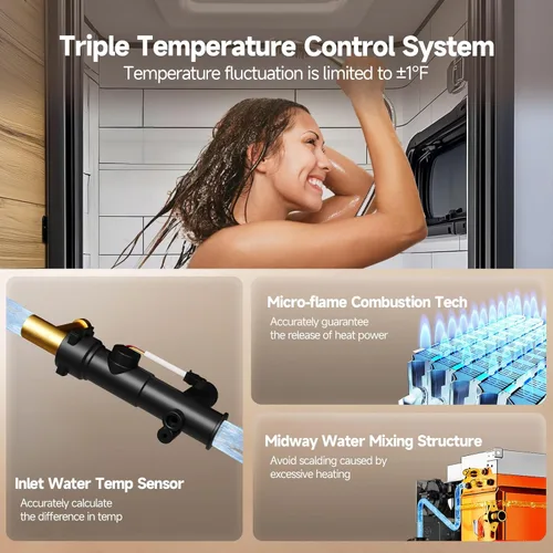Miniatura 2 de KINGRVER KINGRVER XT48 - Calentador de agua sin tanque, agua caliente instantánea bajo demanda, 12 V CC, control remoto con cable, ajuste compacto