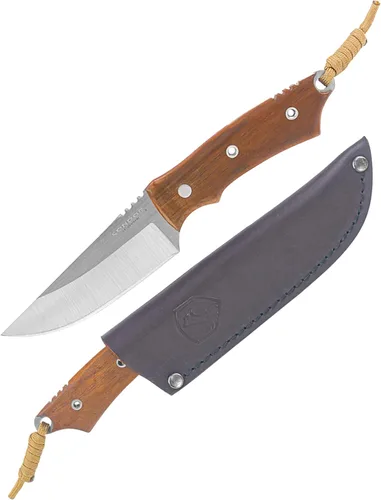 Condor Tool & Knife - Cuchillo de caza nativo con funda, acero inoxidable 440C, mango de nuez, funda de cuero soldada hecha a mano, hoja de 25