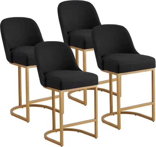 Miniatura 22 de Leick Home 10133PW/OL Taburete de bar con base de metal, juego de 2, para encimeras de cocina elevadas, mesas altas y bares, asiento moderno de lino