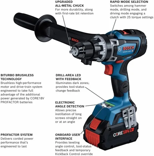 Miniatura 2 de BOSCH GSR18V-1330CB14 PROFACTOR 18V Kit de taladro/controlador de 1/2 pulgada listo para conectarse con (1) batería de alta potencia CORE18V de 8 Ah