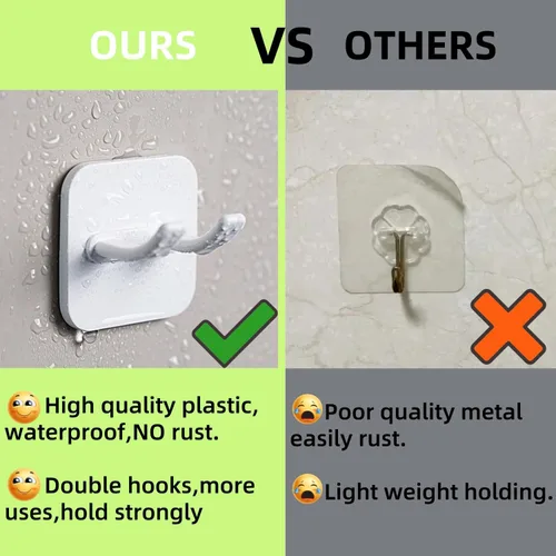 Miniatura 4 de Ganchos adhesivos, ganchos dobles impermeables que se pegan, gancho de pared sin daños, gancho de plástico blanco multiusos para afeitar, toalla