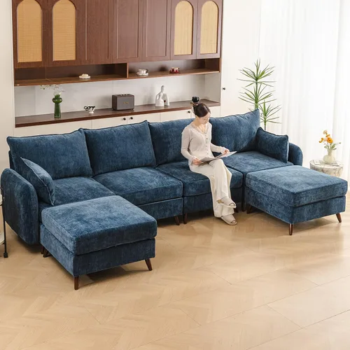 Miniatura 83 de Rexulqo Sofá modular modular de 104 pulgadas con almacenamiento para todos los asientos, sofá grande en forma de L, cómodos sofás de nube con Azul