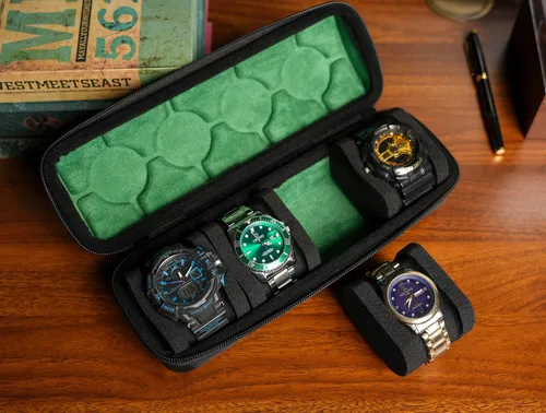Miniatura 7 de 4 ranuras para reloj duro para hombre, caja organizadora de almacenamiento portátil con almohadas de espuma suave, se ajusta perfectamente a todos