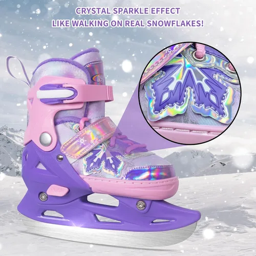 Miniatura 4 de Patines de hielo ajustables Nattork para niños - 4 tallas ajustables con cordones, patines de hockey con forro de felpa cálido, soporte de tobillo