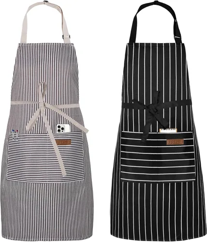 Serrenf Paquete de 2 delantales, delantales de cocina de cocina, delantal ajustable con 2 bolsillos para hombres y mujeres, delantal de chef