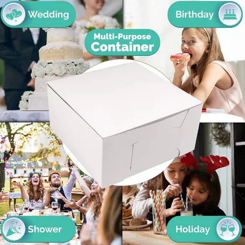 Miniatura 4 de O'Crème Cajas para Pasteles – Cajas de Panadería Blancas – Contenedores para Repostería de 14 x 14 x 5 Pulgadas – Cajas de Panadería Kraft