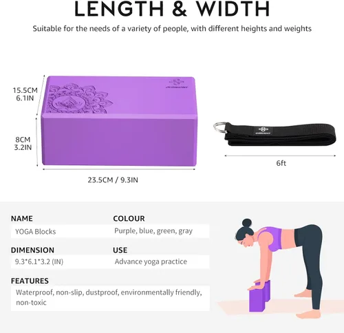 Miniatura 5 de Overmont Yoga Block 2 Pack Supportive Latex-Free EVA Foam Soft Non-Slip Surface for General Fitness Pilates Stretching and Meditation 9"x6"x3" Yoga