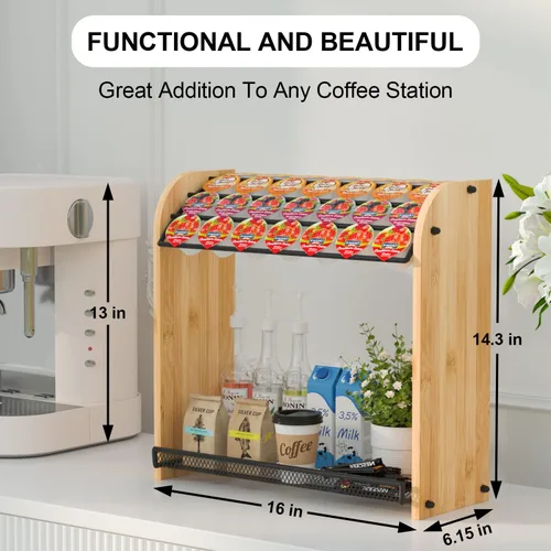 Miniatura 6 de Soporte para Cápsulas K Organizador de Cápsulas de Café para Accesorios de Barra de Café, Soportes para Cápsulas K para Encimera, Soporte de Bambú