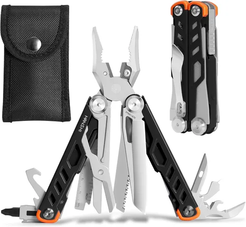 Miniatura 11 de HANSHI Llave Inglesa Ajustable Multiherramienta Martillo para Supervivencia, 16 en 1 Alicates Multiherramientas con Funda de Nylon, Navaja