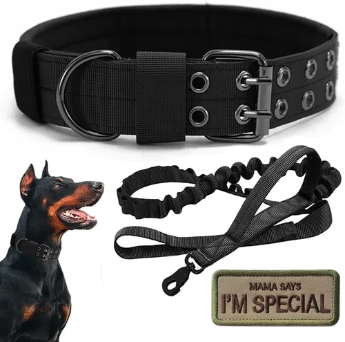 Miniatura 16 de Collar táctico para perro, collar militar ajustable para perro, collar de entrenamiento de nailon suave con parche, collares de hebilla de metal