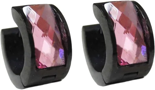 Miniatura 20 de Aretes de aro de acero inoxidable con cristal multicolor negro para hombres y mujeres Azul Oscuro