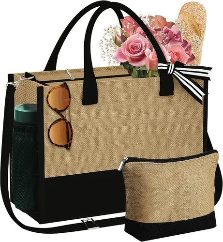 Miniatura 28 de YOOLIFE Regalos personalizados para mujeres, bolsa de yute con inicial y bolsa de maquillaje, regalos de cumpleaños para mujeres, mamá, esposa