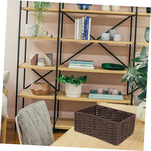 Miniatura 6 de Caja de almacenamiento rectangular de café, madera y ratán, 8.72x6.09x3.54 pulgadas