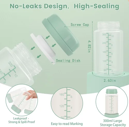 Miniatura 7 de 2 botellas de almacenamiento de leche materna de 10 onzas compatibles con SpectraS1 S2 9 Plus SG/Motif Luna/otros brida de boca ancha, recipiente