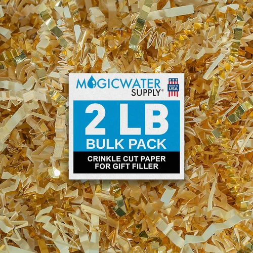 MagicWater - Papel de corte arrugado para cestas de regalo, 2 libras, vainilla y oro, perfecto para relleno de papel triturado, relleno de cestas,
