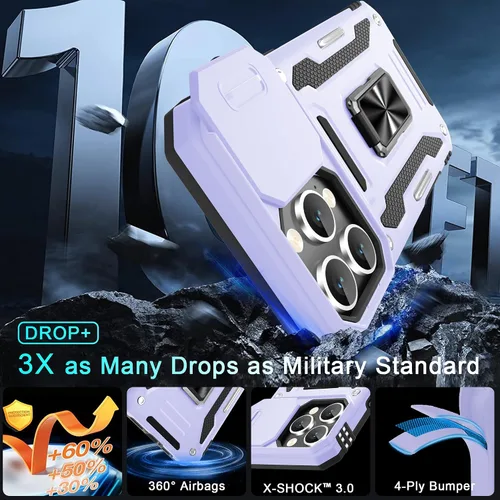 Miniatura 228 de DEERLAMN Funda para iPhone Xs Max con funda deslizante para cámara + protector de pantalla, soporte giratorio de anillo de grado militar a prueba