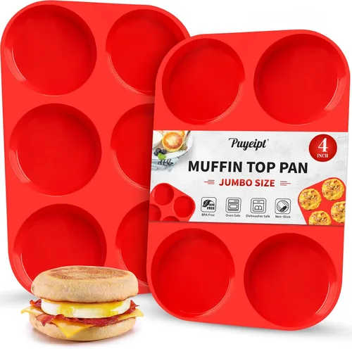 Puyeipt Moldes de silicona para huevos de 4 pulgadas para sándwiches de desayuno, paquete de 2 moldes de tamaño jumbo para magdalenas, moldes