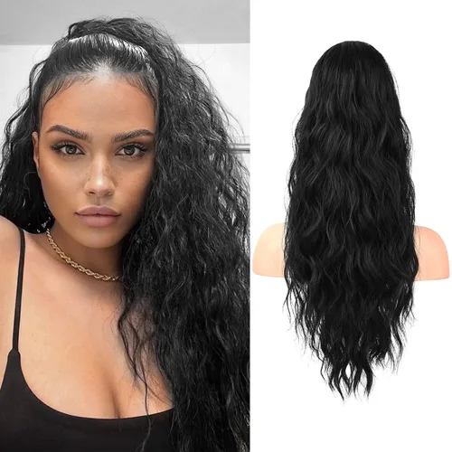 Miniatura 32 de FLUFYMOOZ Extensión de Cola de Caballo, Extensiones de Cabello de Cola de Caballo con Cordón de 26 Pulgadas para Mujeres, Postizo de Cabello