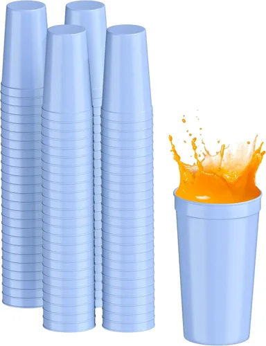 Miniatura 111 de PartyPrints Paquete de 100 vasos de plástico en blanco reutilizables de 10 a 12 onzas, vasos de estadio a granel, sin BPA, aptos para lavavajillas