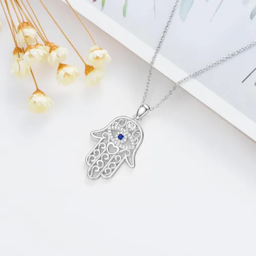 Miniatura 3 de Hamsa - Collar con dije de amuleto de mano de Fátima de plata de ley 925, collar con dije de Hamsa contra el mal de ojo, joyería de buena suerte