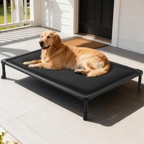 Veehoo Cama elevada para perros a prueba de masticación, catre elevado duradero para mascotas con tapete impermeable relleno de algodón de Negro
