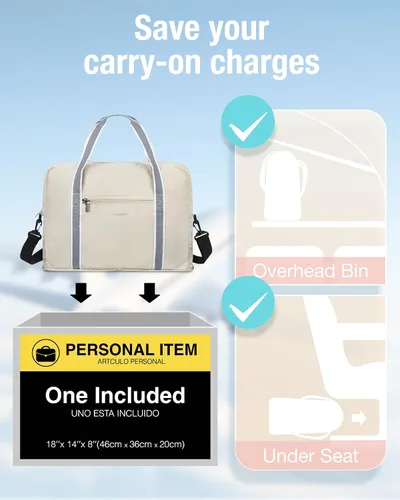 Miniatura 2 de BAGSMART Bolsa de lona para hombre y mujer, Beige, Bolsa de viaje