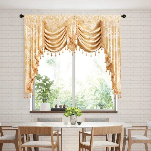 Miniatura 22 de ELKCA - Cenefa de cascada de tejido jacquard para dormitorio, cenefa de cortina de lujo para sala de estar