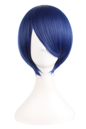 MapofBeauty - Peluca corta recta de 12 pulgadas/30 cm para cosplay, disfraz, fiesta (azul mezclado)