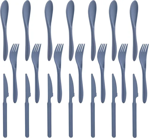 Miniatura 11 de Juego de cubiertos de paja de trigo de 21 piezas, utensilios reutilizables para 7, utensilios irrompibles y ligeros para fiestas, viajes, trabajo