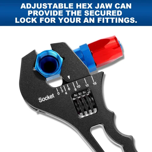 Miniatura 3 de Llave de accesorios AN 3AN-16AN Llave AN ajustable de aluminio ligero, tamaño compacto, negro (con almohadillas de mordaza de nylon de 4")