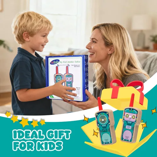 Miniatura 7 de Walkie Talkie Robot de madera para niños de 3 a 8 años, paquete de 2 radios de 2 vías con certificación FSC con rango de 1000 pies, fácil de empujar