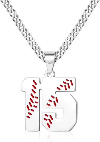 Miniatura 32 de Btysun Collares de béisbol de béisbol número 0-99 dijes de acero inoxidable para hombres, regalos de béisbol, papá, marido, regalo de Navidad