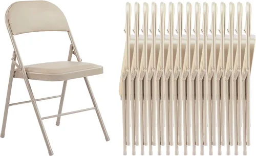 Miniatura 14 de Paquete de 2 sillas plegables, silla comercial apilable portátil, silla de cuero acolchada para interiores y exteriores con marco de metal Negro