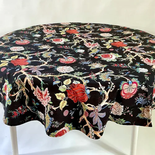 Miniatura 7 de Amelie Michel Mantel de algodón francés de lujo con estampado floral Ceylan, negro negro negro Tela lavable a máquina fabricada en Francia