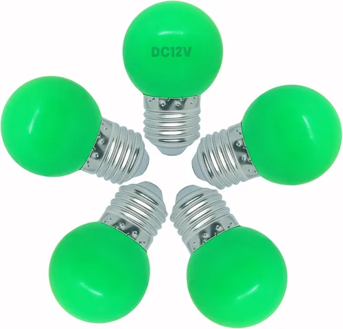 Bombilla de luz CC de 12 V, bombillas LED de bajo voltaje, verde de 1 W G14 G45 Mini Globe E26, luces nocturnas de colores, equivalente a 10 W para