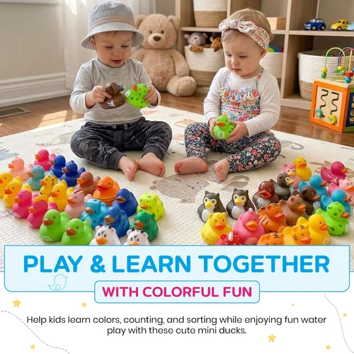 Miniatura 6 de Kangaroo Paquete de 50 mini patos de goma, juguetes flotantes de baño para bebés para niños, recompensas de aula, fiestas en la piscina y recuerdos