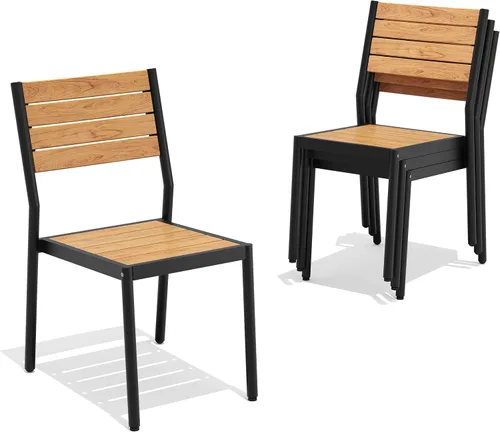 Miniatura 28 de Pellebant Juego de 2 sillas de comedor apilables para exteriores, sillas de patio de aluminio con brazos, para todo tipo de clima, para jardín, Negro