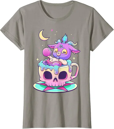 Miniatura 53 de Kawaii Pastel Goth Cute espeluznante Pentáculo Baphomet - Camiseta de cabra, Negro