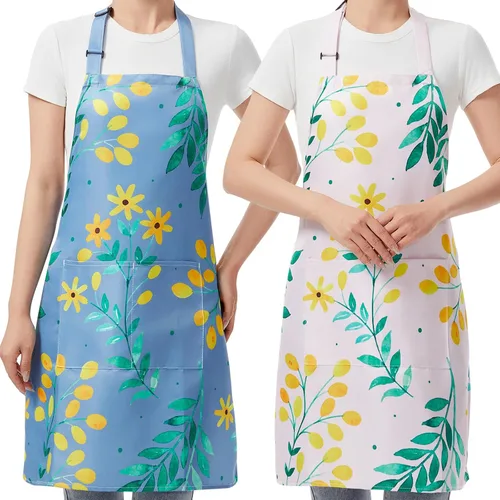 Paquete de 2 delantales florales con bolsillo, delantales para mujer, impermeables, ajustables, para cocina, jardinería y salón de belleza