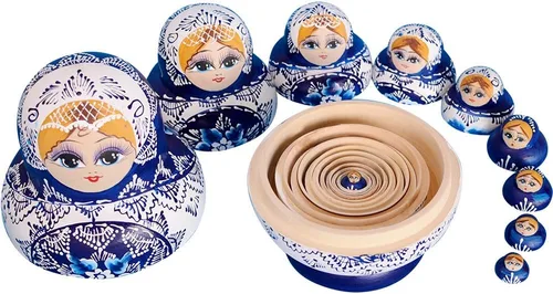 Miniatura 3 de Muñecas rusas de anidación para niños, muñeca Matryoshka 10 piezas hechas a mano