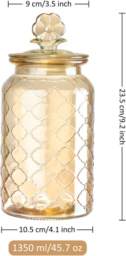Miniatura 7 de Joeyan Tarro de almacenamiento de vidrio ámbar de 45 onzas con tapas de vidrio herméticas, recipiente de alimentos en relieve vintage, organizador