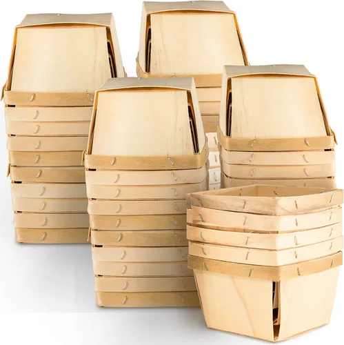 Miniatura 7 de Cestas de regalo de madera de una pinta (paquete de 25) – para recolección de frutas, arte, manualidades y decoración; cajas de madera ventiladas