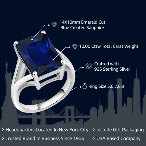 Miniatura 71 de Gem Stone King Anillo de compromiso solitario con piedra preciosa de corte esmeralda de 0.551 x 0.394 in para mujer, plata de ley 925, anillo